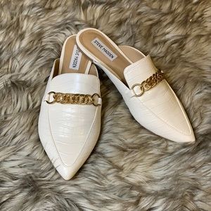 Steve Madden White & Gold Croc Mules